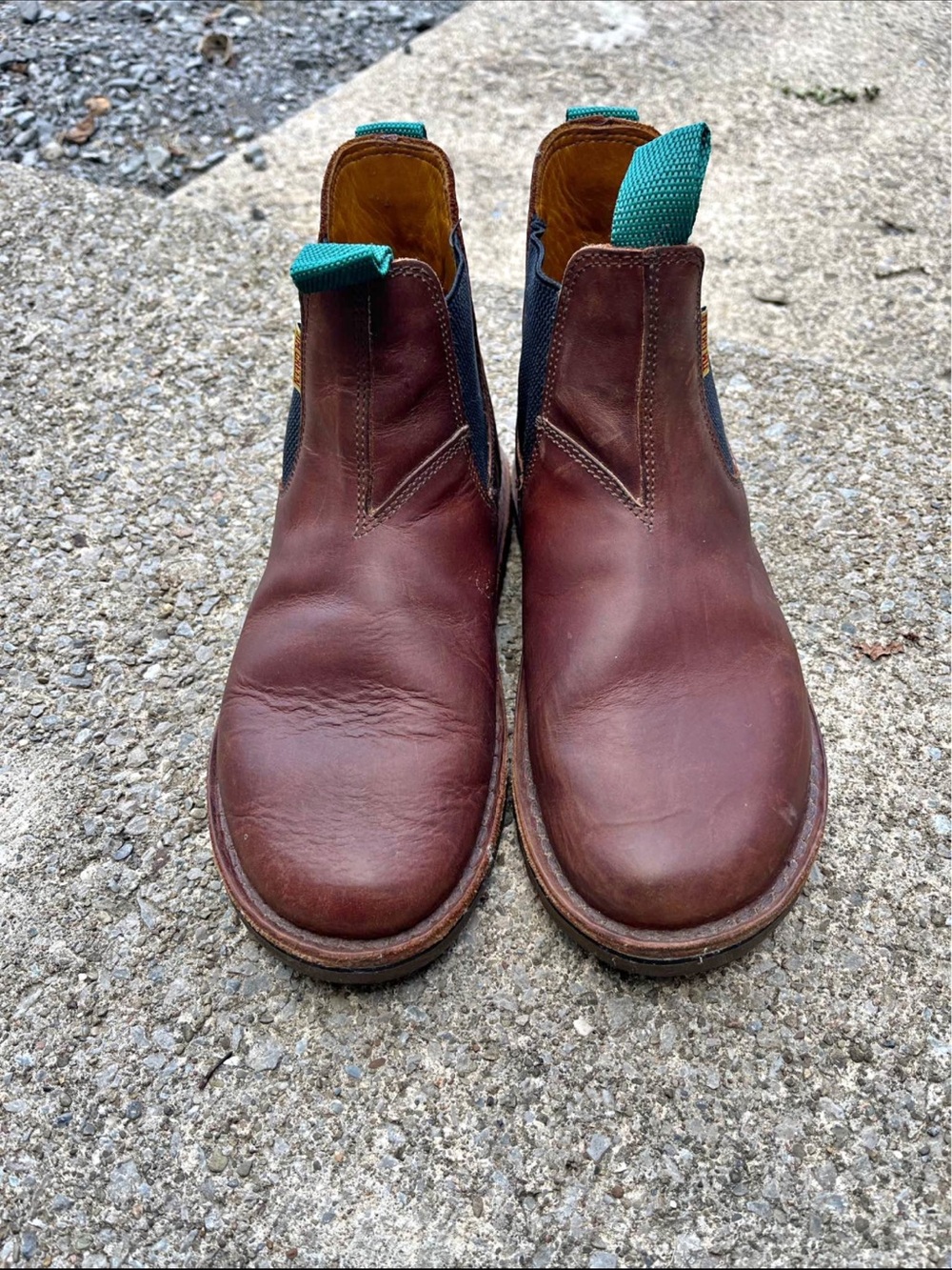 Men's Brown Leather Chelsea Boots with Teal Pull Tabs